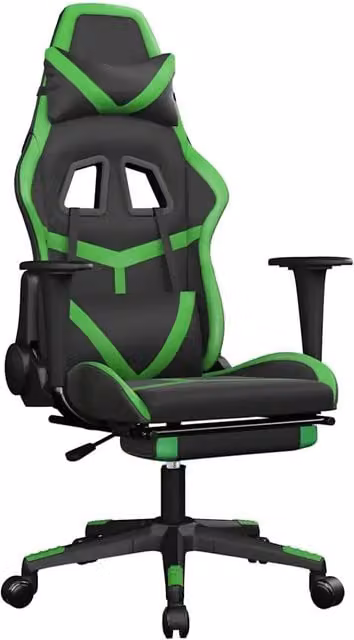 Sedia da Gaming | Sedia da e-sports Massaggio Poggiapiedi Nero e Verde Similpelle