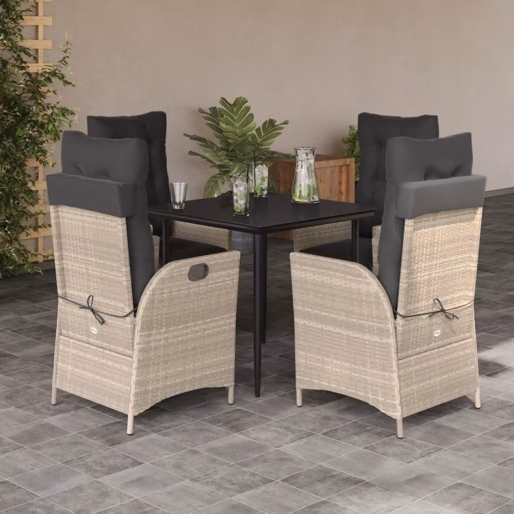 Set Pranzo da Giardino vidaXL in Polyrattan con Tavolo in Vetro e 5 Sedute con Cuscini Grigio Chiaro – 1