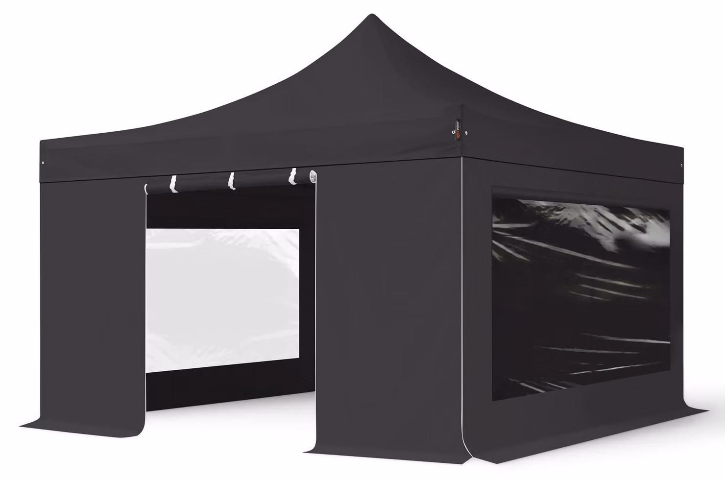 TOOLPORT 4x4m gazebo pieghevole PES con laterali (finestre panoramiche), PROFESSIONAL alluminio, nero