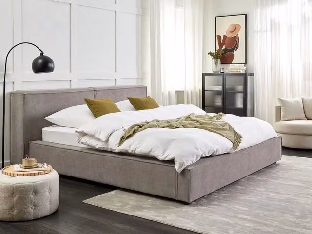 Letto matrimoniale in tessuto grigio con struttura a doghe 180 x 200 cm stile classico camera da letto
