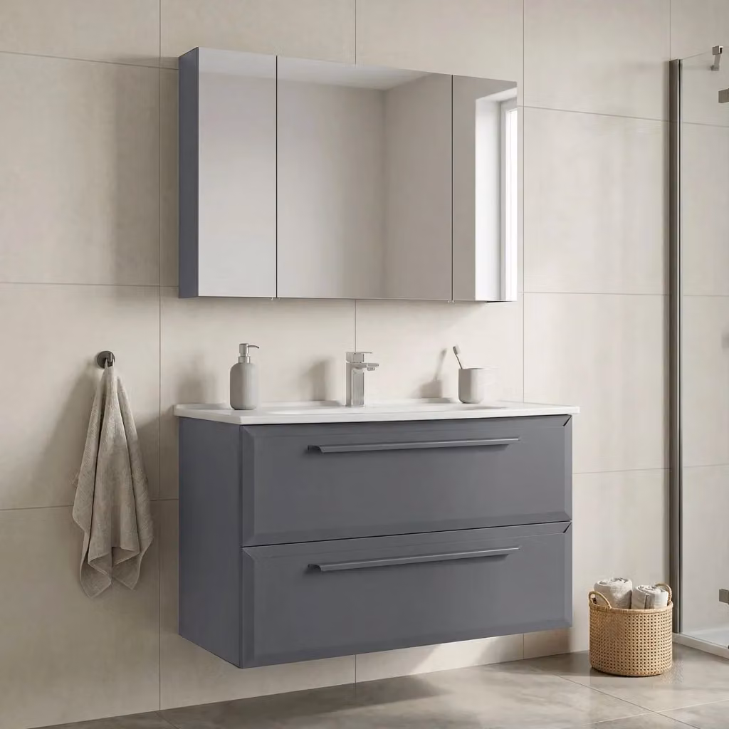 Set mobile lavabo con specchio Hanah Home Nuvola 100 v2 Grigio, L: 100 cm, P: 50 cm, H: 62 cm – 2