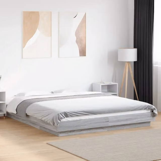 Letto con giroletto Sonoma grigio vidaXL in legno multistrato L: 150 cm, P: 200 cm