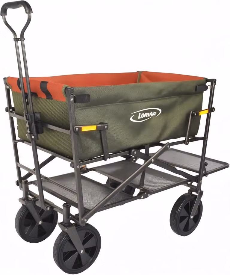 Carrello Bolderkar XXL a due piani, color kaki - Carrello portante - Carrello di trasporto - Carrello da spiaggia - Carrello per la spesa - Pieghevole