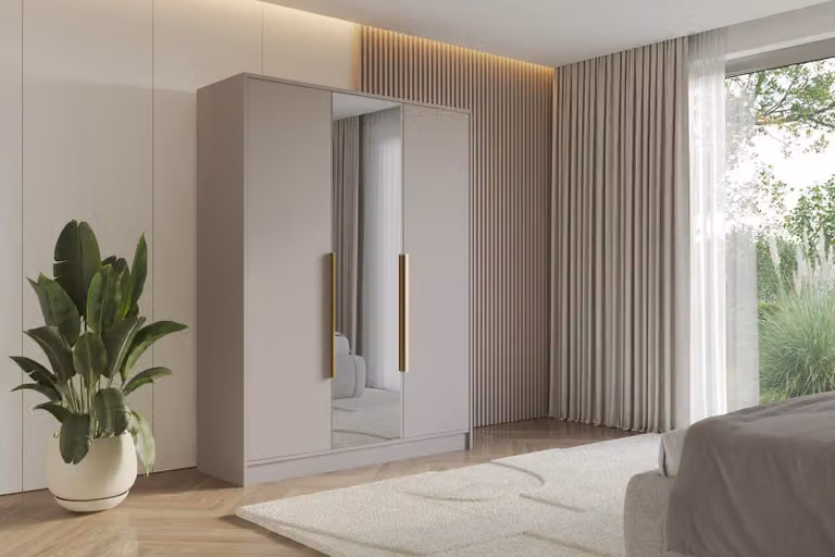 ALTDECOR Armadio con specchio LESE - 150x200x51 Armadio in cashmere Armadio multiuso con moderni frontali lisci