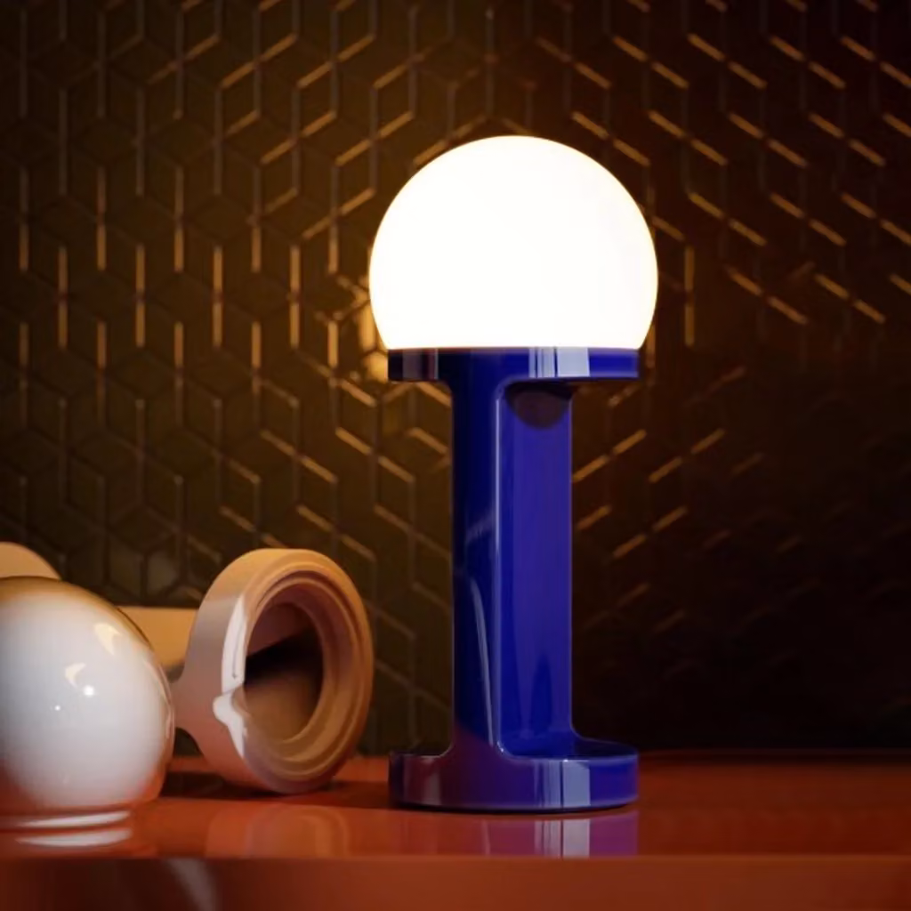 Lampada da tavolo Ferroluce Habea in ceramica e vetro blu con attacco E14 – 2
