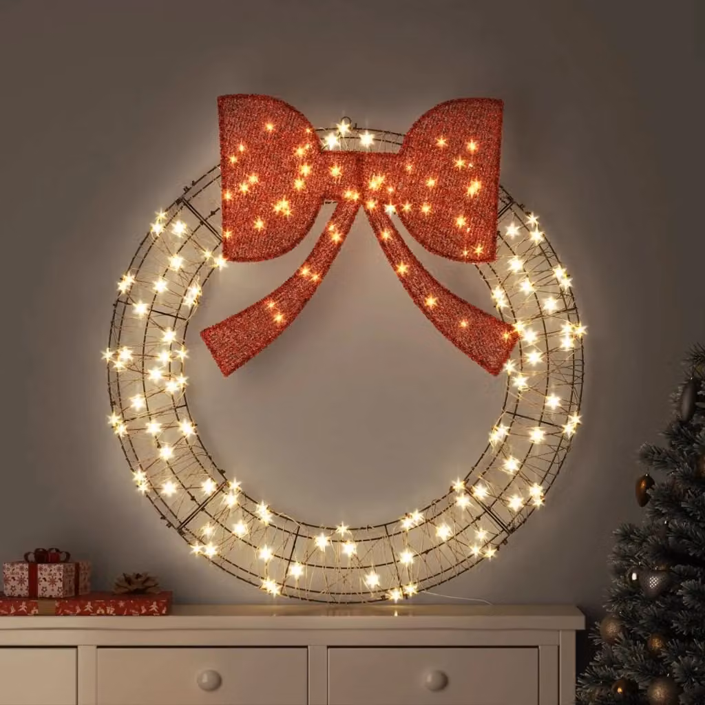 Ghirlanda di Natale rotonda in rattan con 150 LED bianco caldo e telecomando, L 121 x P 121 x H 10 cm – 2