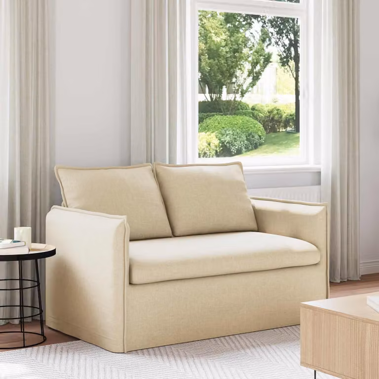 vidaXL Divano Moderno in Tessuto Beige con Struttura in Metallo e Coperture Rimovibili L: 156 cm, P: 82 cm, H: 85 cm