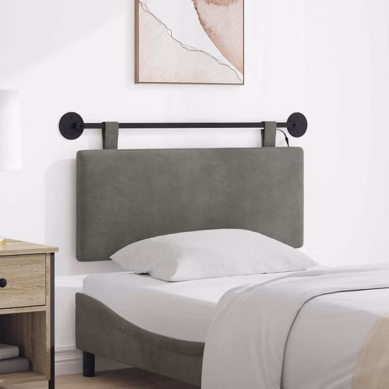 Testiera sospesa vidaXL in tessuto corda grigio con illuminazione integrata e pannello imbottito