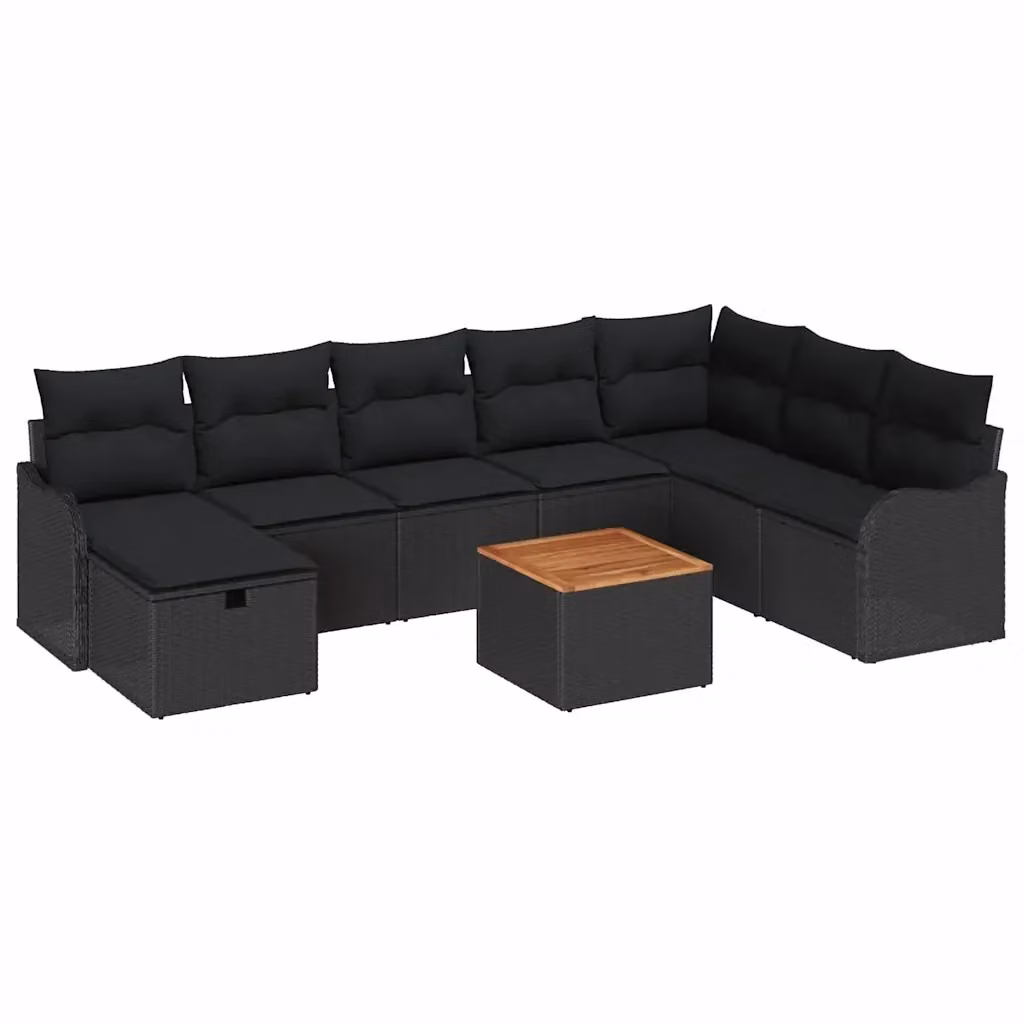 Set Divano da Giardino Moderno vidaXL in Polyrattan Nero con Cuscini e Tavolino da Esterno – 2