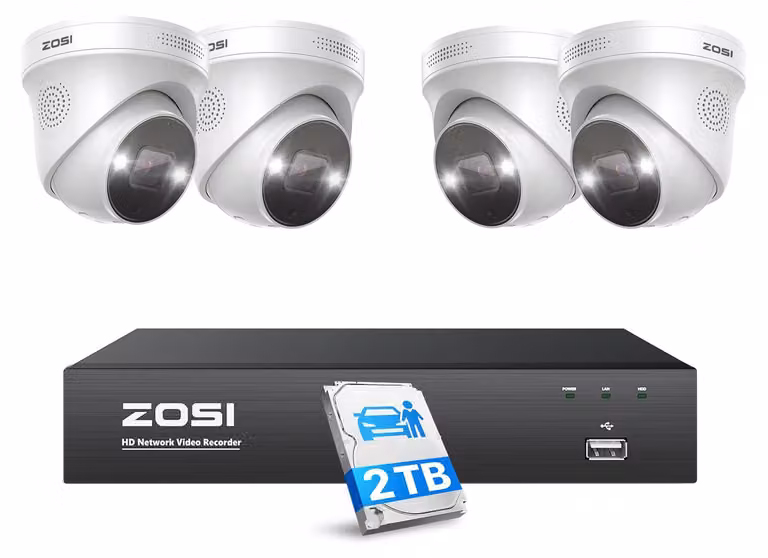Kit di telecamere di sicurezza 5MP Super HD - 4 telecamere per esterni - 2TB di spazio di archiviazione - Visione notturna - Bianco