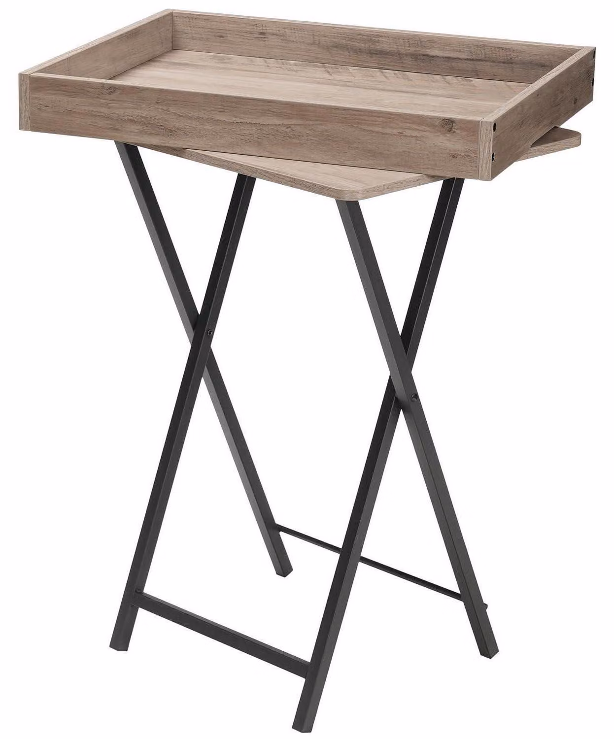 Tavolino pieghevole con vassoio removibile, ideale come tavolino da divano, comodino, scrivania per laptop, disponibile nei colori grigio chiaro e nero