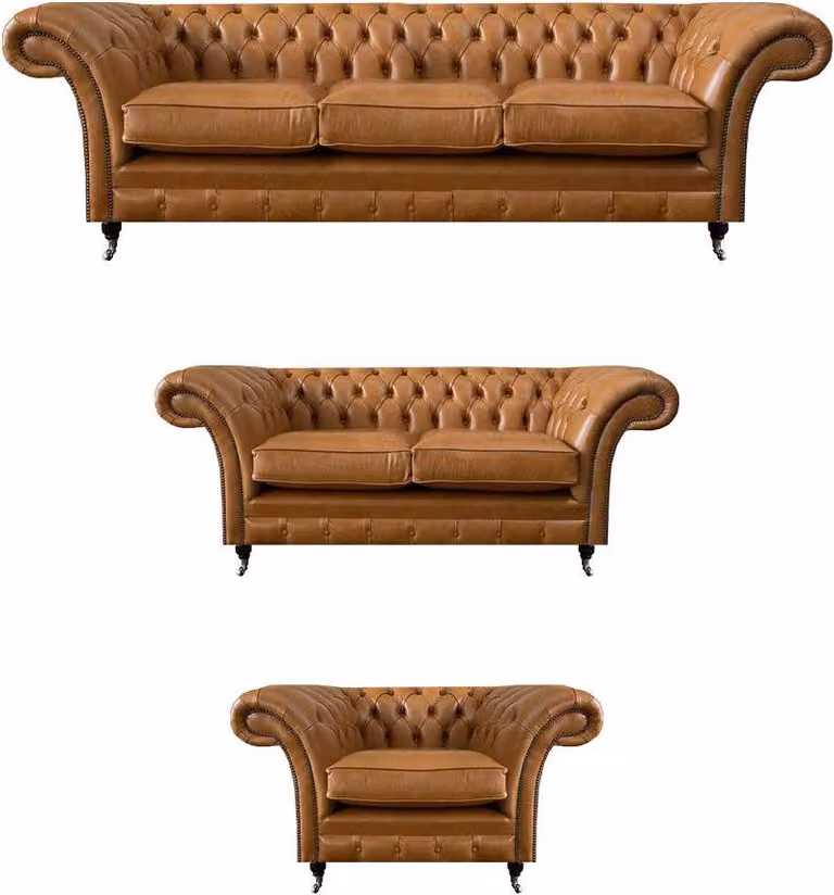 Braun Chesterfield Luxuriöse Sofagarnitur Set 3+2+1 Wohnzimmer Ledersofa
