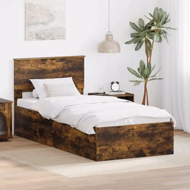 Struttura del letto con testiera vidaXL in legno color rovere fumé L/P/H: 90 x 190 x 78 cm