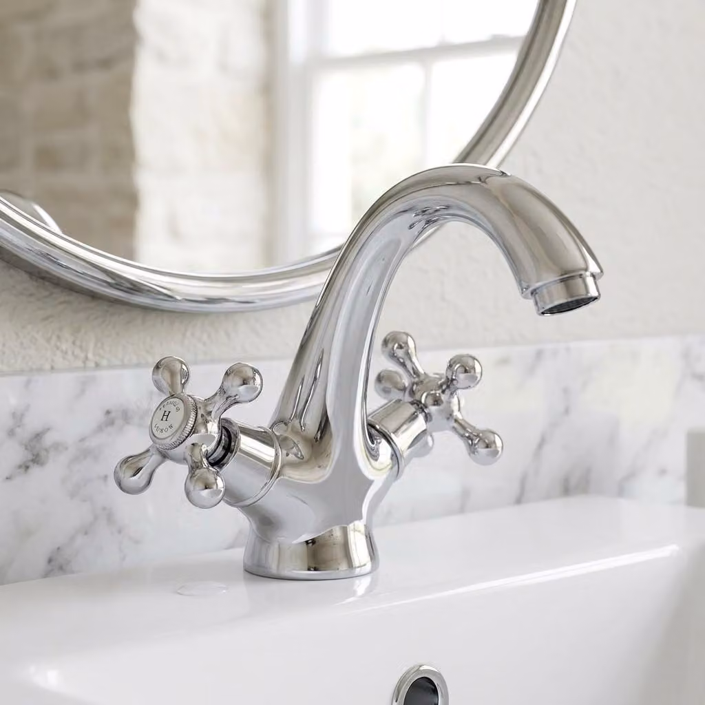 Miscelatore per lavabo in stile vintage, cromato, della linea Heritage Ascot di Aquanello