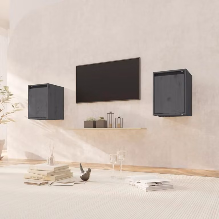 Set di 2 pensili vidaXL in legno massello di pino grigio, montaggio a parete, L 30 cm x P 30 cm x H 40 cm