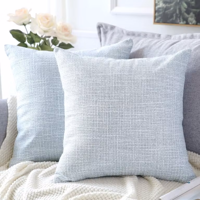 Coperte per cuscini, set da 2, in lino, decorative, quadrati, 45 x 45 cm, per l'arredamento della casa, divano, camera da letto, auto (blu-grigio, 18 x 18)