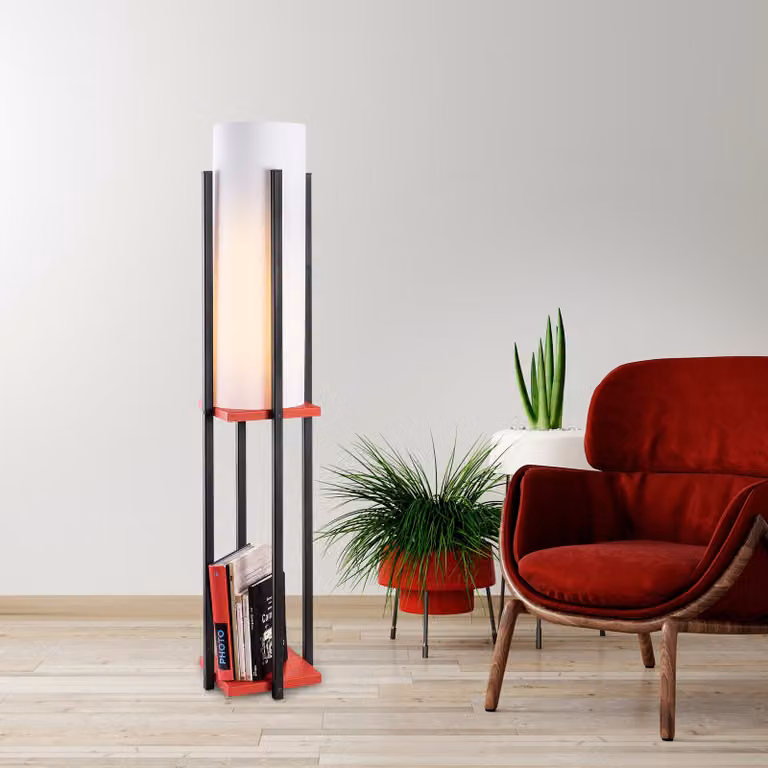 Opviq, 7131- 7131LMP, nero, rosso, lampada da terra, 25 x 25 x 130 cm, corpo in metallo