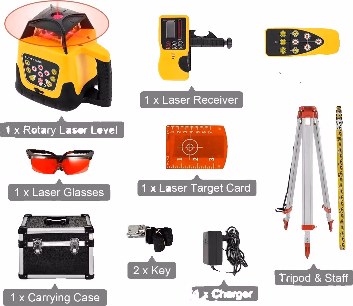 Laser rotante, autolivellante, campo di misura di 500 m, set di raggi rossi 1