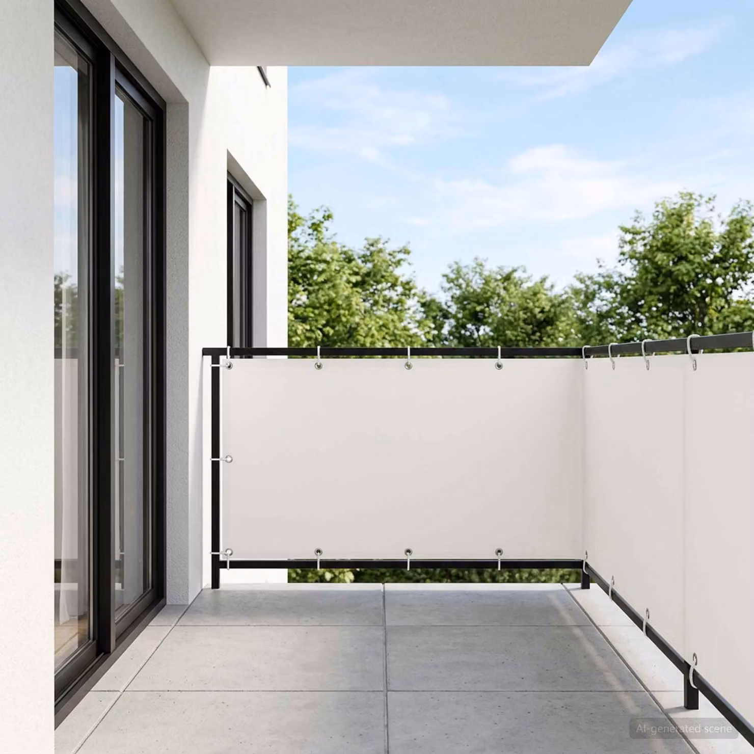 Schermo di privacy per balcone vidaXL in poliestere bianco, L: 15 m, H: 1,5 m