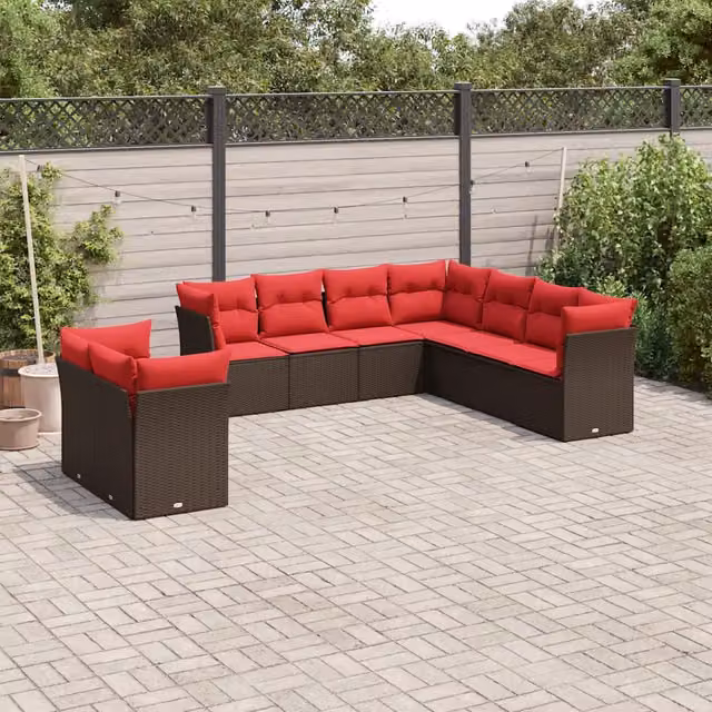 Set Divani da Giardino 9 pz con Cuscini Marrone in Polyrattan 3217844