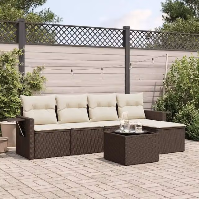 Set Divano da Giardino 6 pz con Cuscini Marrone in Polyrattan 3252440