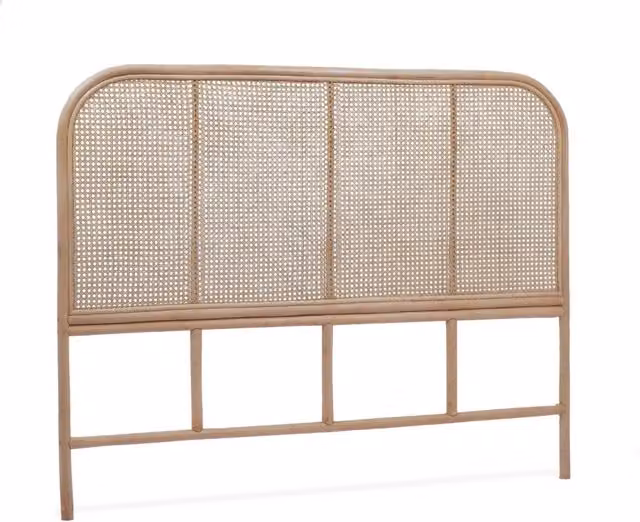 Testiera per camera da letto Sweeek in rattan naturale e legno massello, stile boho, marrone e beige