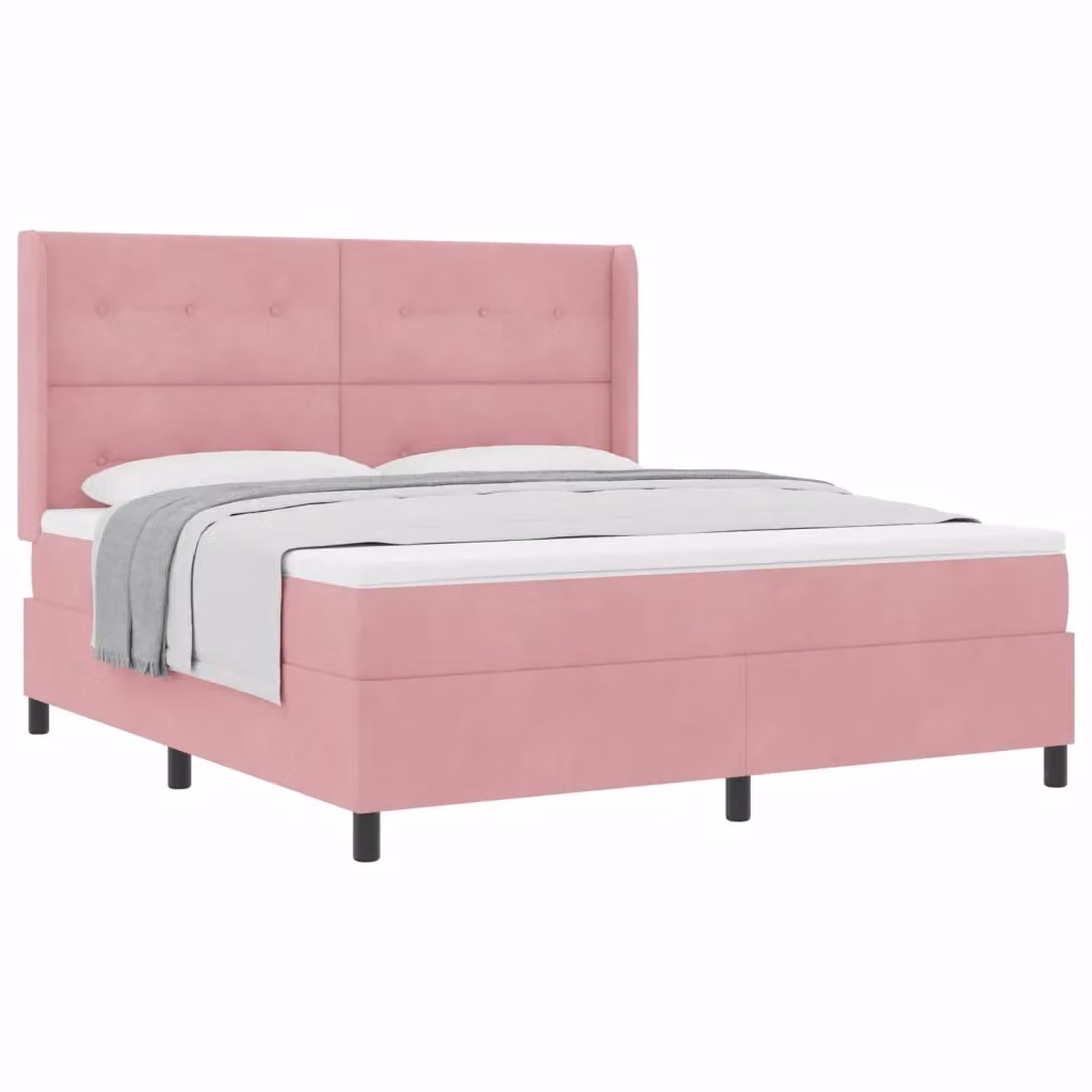 Letto a molle con testiera in velluto rosa vidaXL L/P: 180 x 200 cm – 2