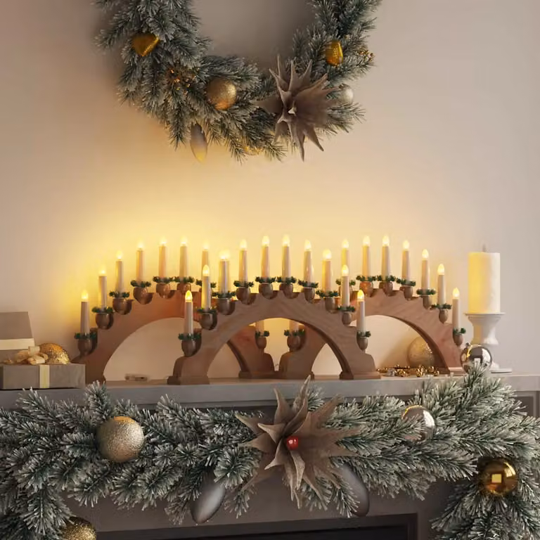 Arco di Candele di Natale vidaXL in legno marrone con 10 candele LED per decorazione da tavolo