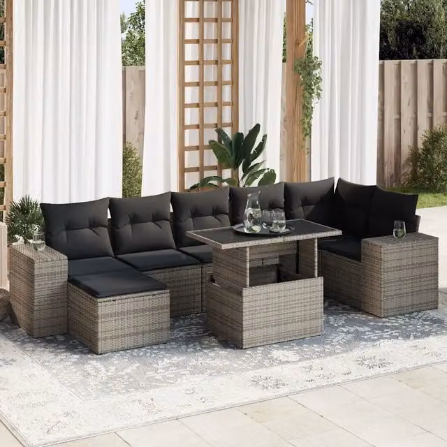 Set Divano da Giardino 8 pz con Cuscini Grigio in Polyrattan 3326841