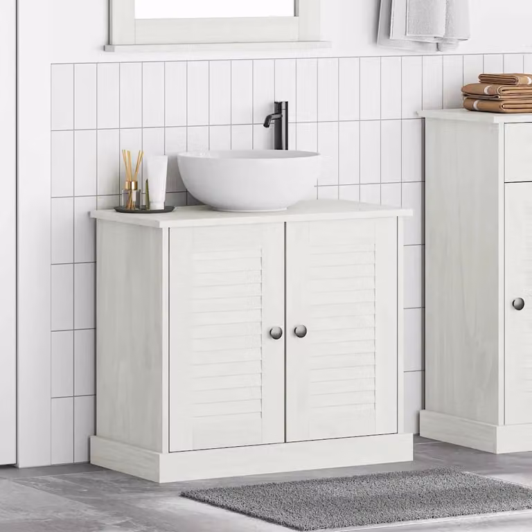 Armadio sottolavello vidaXL VIGO bianco e bianco antico con ripiani interni in legno per bagno