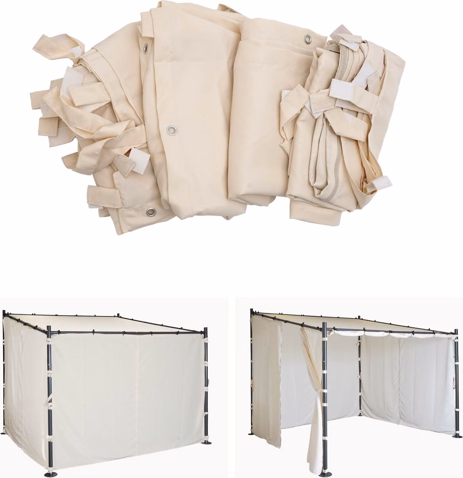 set di 4 pareti laterali per pergola HWC-A22, parete laterale di ricambio per padiglione, 3x3m poliestere ~ panna