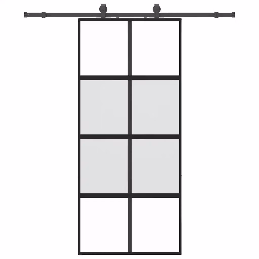 Porta Scorrevole Moderna vidaXL in Vetro Trasparente e Alluminio con Ferramenta Nera L: 90 cm, H: 205 cm – 2