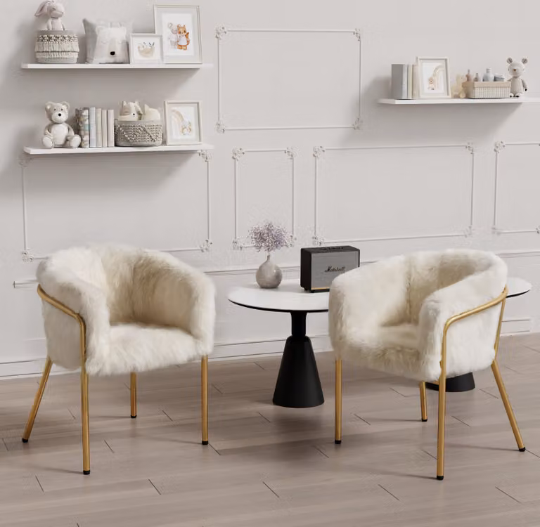 Flieks sedia da sala da pranzo set di 2, sedia da cucina imbottita con gambe in metallo, sedia da soggiorno sedia da pranzo sedia da trucco, velluto di coniglio, beige