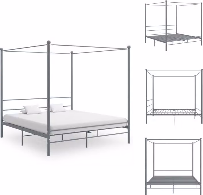 vidaXL Letto a baldacchino in metallo grigio 180x200 cm - Letti & reti
