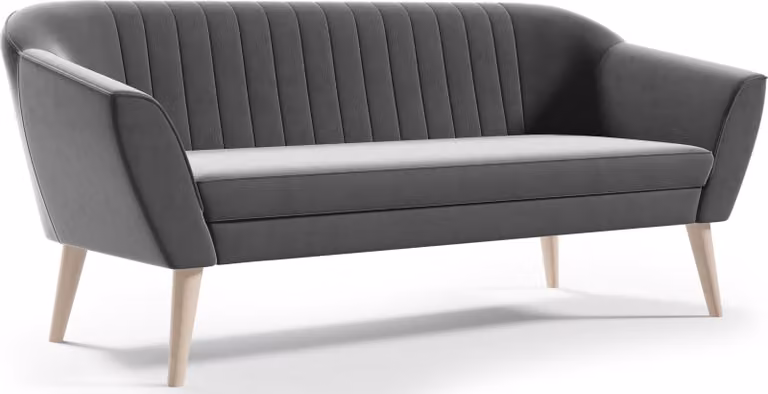 GUTTO Divano 3 posti -- SUZI -- Panca grigia Gambe in legno di velluto Consegna rapida Stile scandinavo - belle cuciture