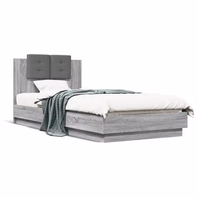 Letto singolo | Letto per adulti | Giroletto Testiera Grigio Sonoma 100x200 cm Legno Multistrato