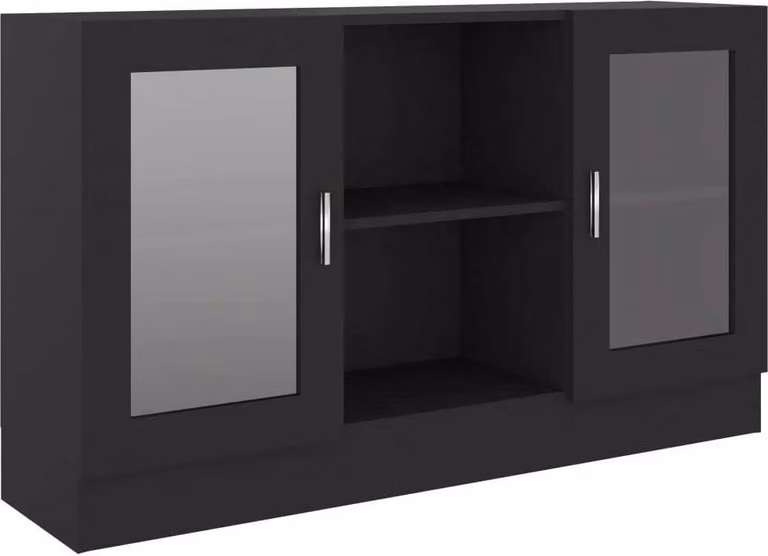 Armadietto con Vetrina Nero 120x30,5x70 cm Legno Multistrato