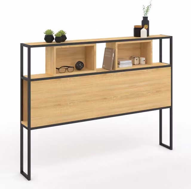 IDMarket Testiera per letto Detroit in stile industriale con mensola integrata, marrone e nero, L: 165 cm