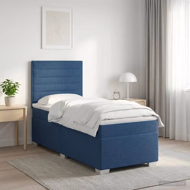 Letto box spring con materasso vidaXL in tessuto blu con base a sollevamento, illuminazione sottostante e porta USB, L/P/H: 80 x 200 x 140,5 cm