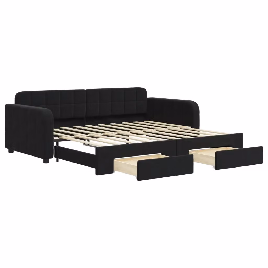 Divano Letto Estraibile vidaXL in Velluto Nero con Cassetti per Soggiorno e Camera da Letto L/P: 90 x 190 cm – 2
