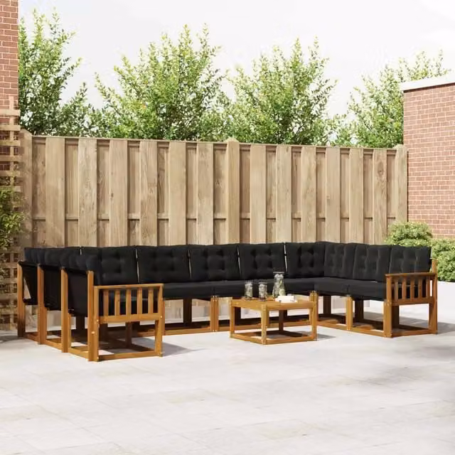 Set di divani da esterno 11 pz Naturale e Nero 3369119