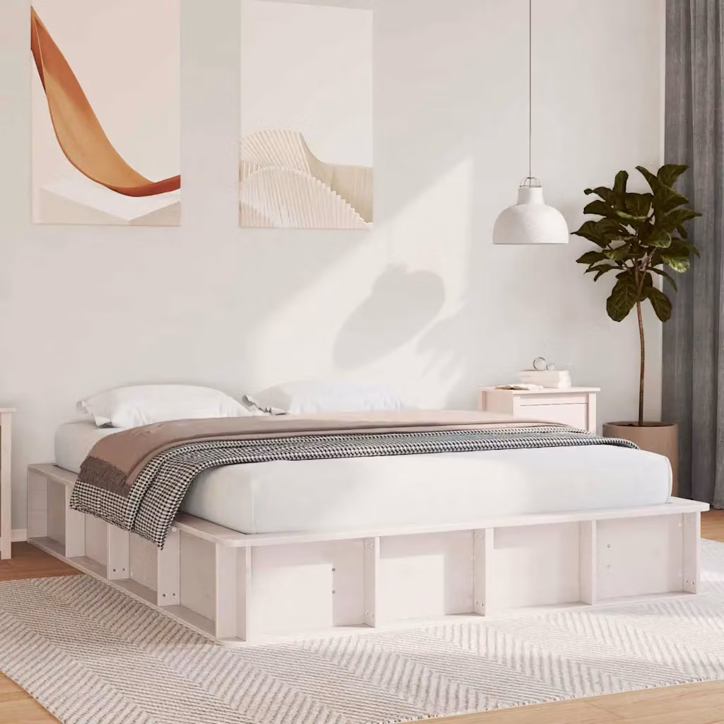 Struttura del letto con contenitore a sollevamento vidaXL in pino massello bianco 160 x 200 cm