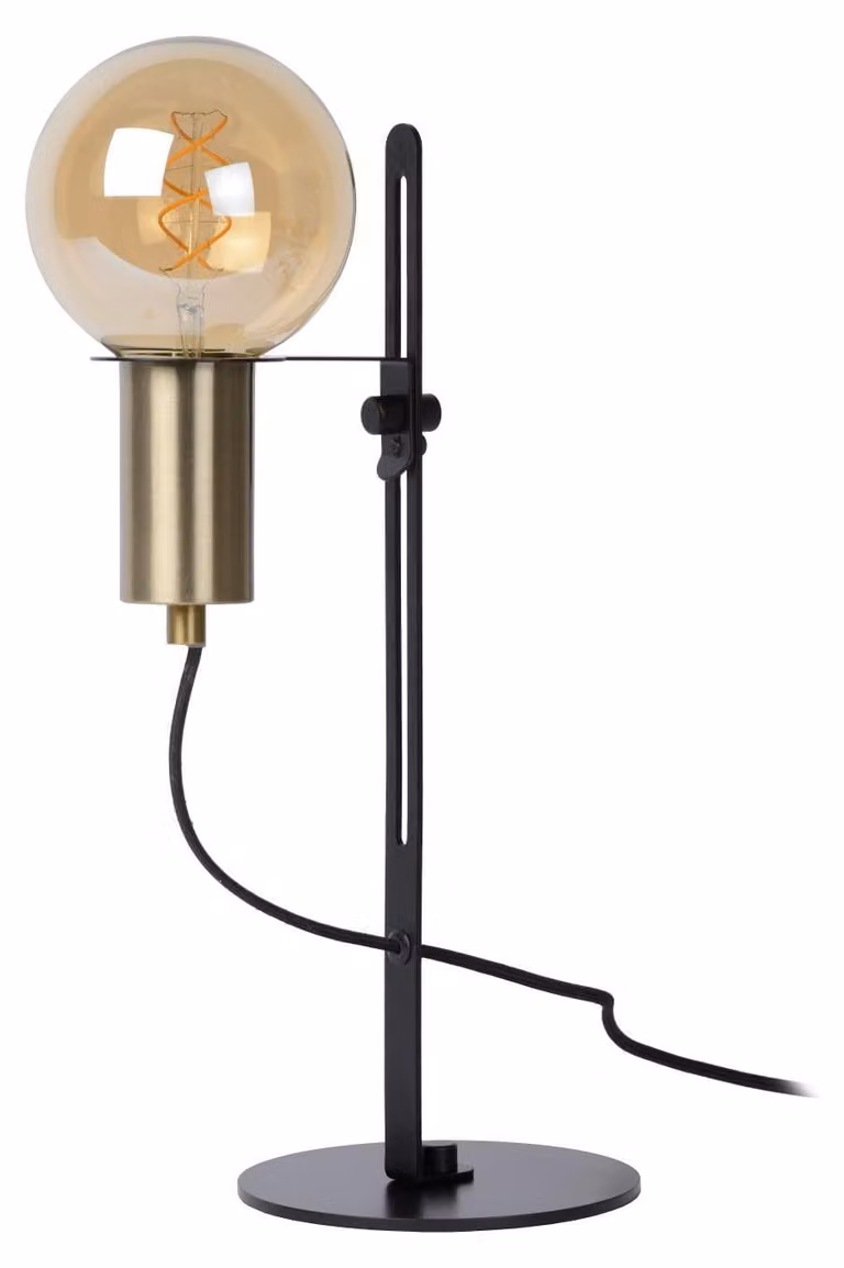 Lucide MALCOLM - Lampada da tavolo E27 (max 60W, nera con braccio flessibile in ottone)