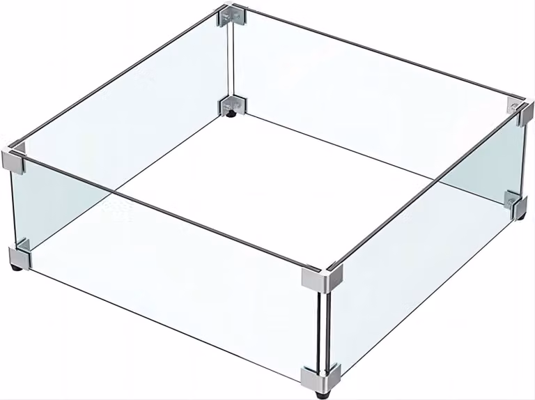 Focolare con paravento in vetro temperato, dimensioni 36 x 36 x 15 cm, per uso esterno