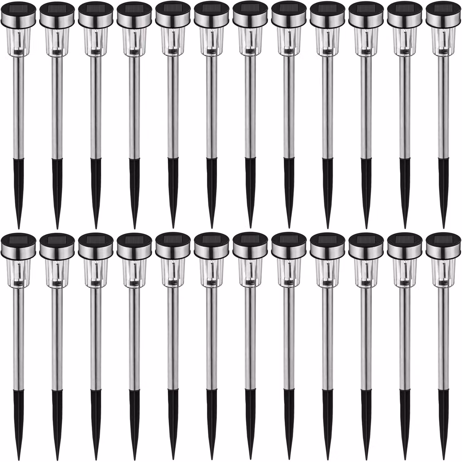 Set di 24 lampade solari a LED multicolore tectake con sensore crepuscolare e picchetto per giardino, terrazzo o balcone, colore argento – 1