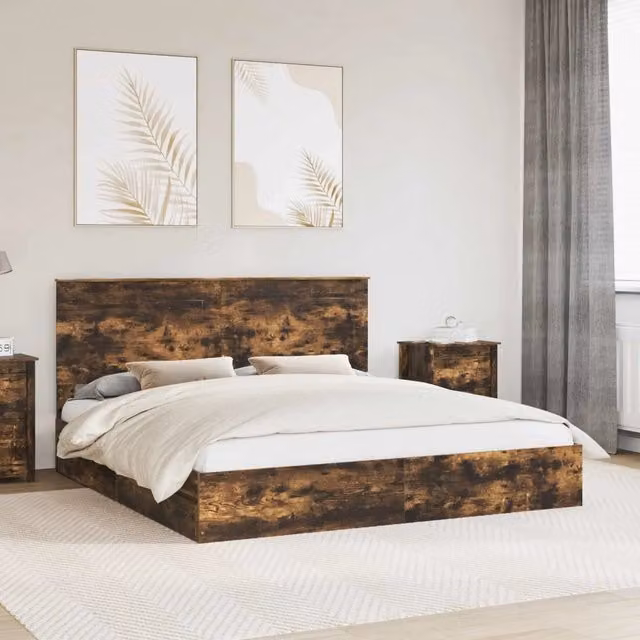 Letto con Contenitore con cassetto Rovere fumé 180 x 200 cm 3409528