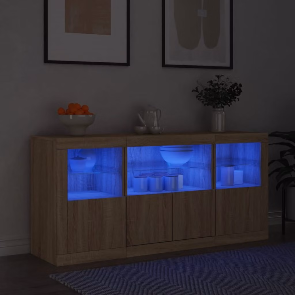Credenza moderna vidaXL con luci LED in rovere sonoma, L: 142,5 cm, P: 37 cm, H: 67 cm – 1