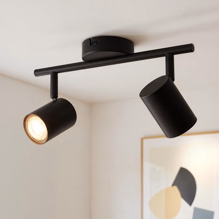 Lampada a soffitto LED con 2 faretti orientabili, moderna plafoniera nera