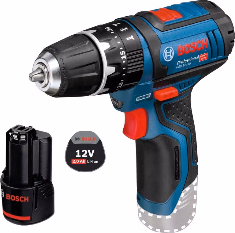 Trapano a percussione a batteria Bosch GSB 12V-15 / 1 batteria da 2,0 Ah