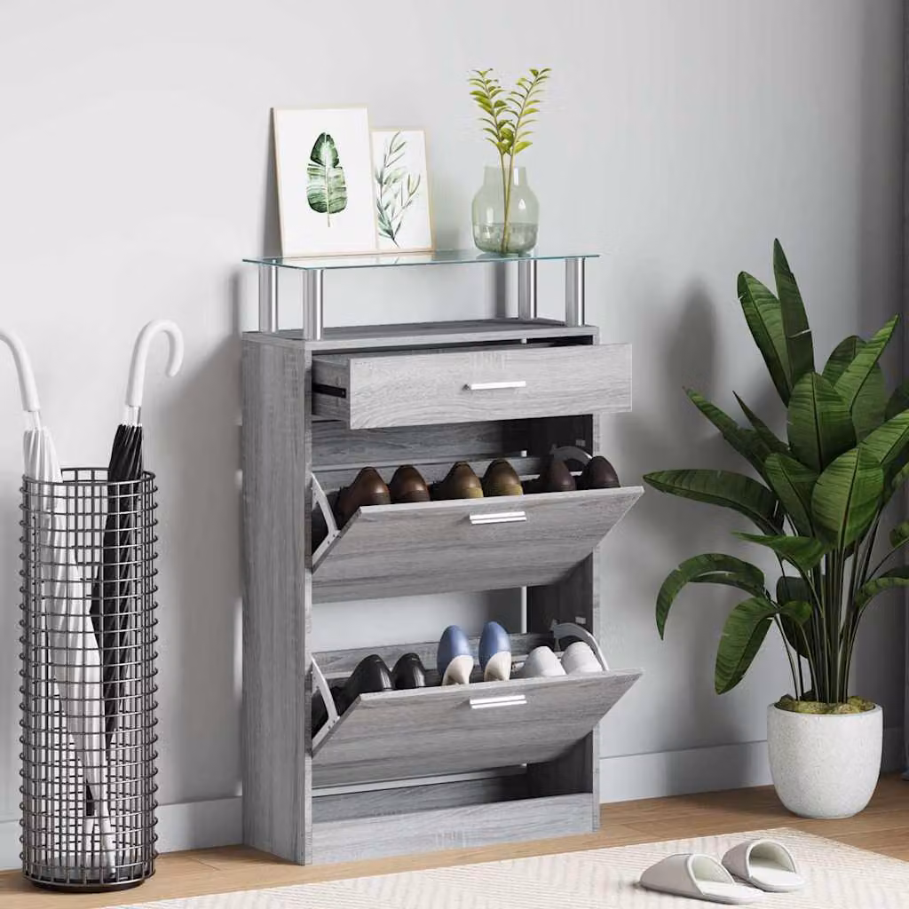 Scarpiera moderna vidaXL Grigio con scomparti basculanti, L/P/H: 63 x 24 x 104 cm